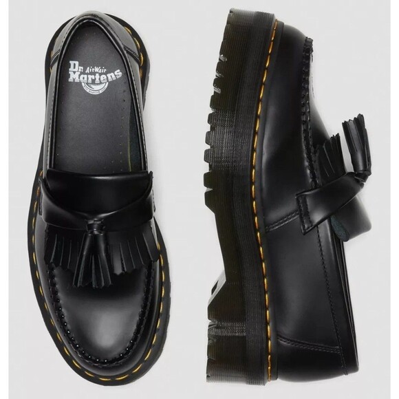 Doc Martens Adrian Quad Leather Platform Tassel Yellow Stitch Loafers M9 W10
